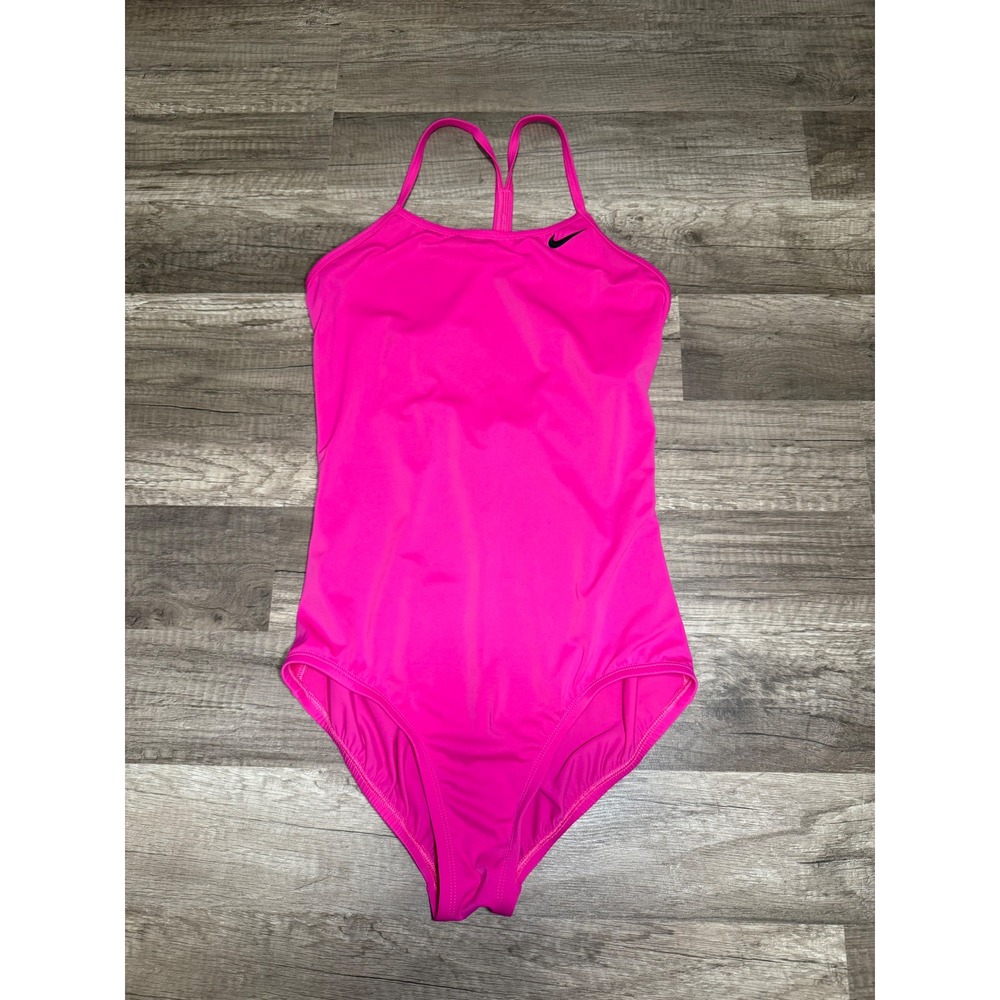 Nike Girls One Piece Swimsuit Pink Racerback Athletic Swimwear Size XL 156-166cm